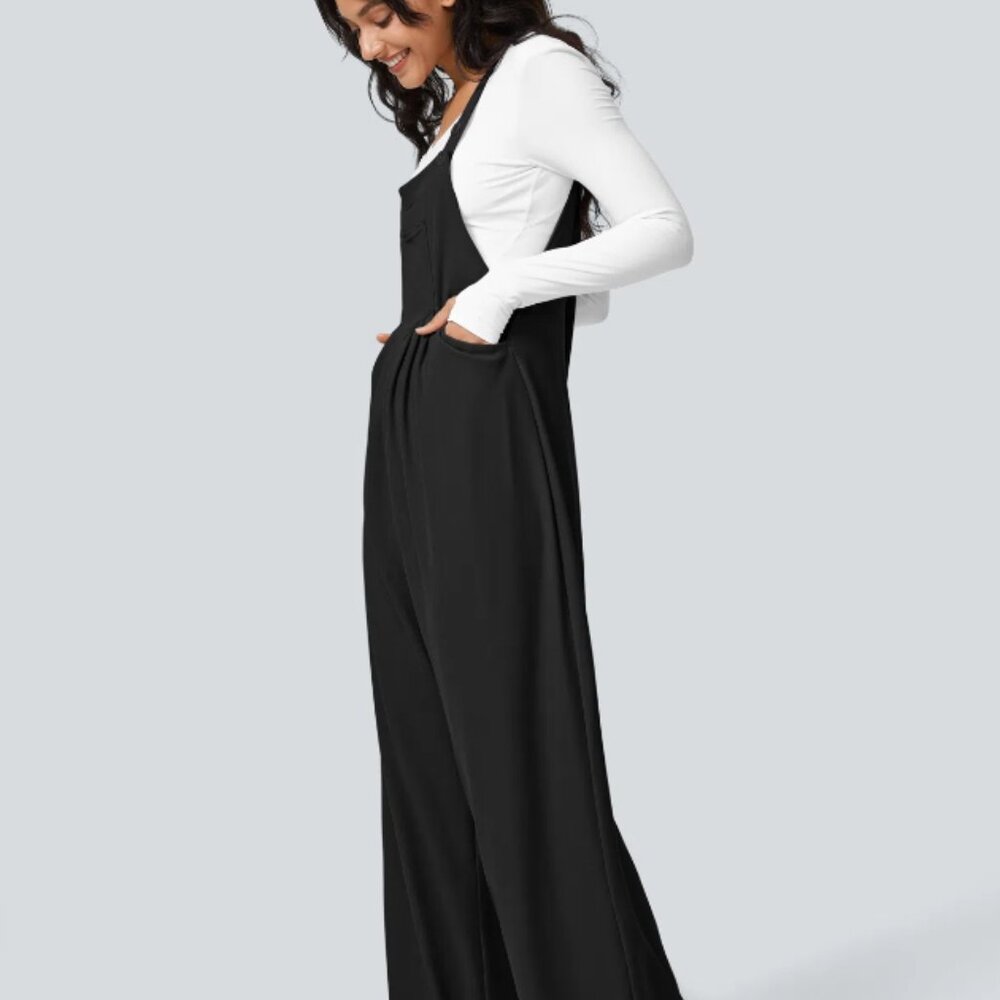 NWOT Halara Pocket Waffle Casual Overals - Size Medium Tall - Color - Black - Picture 5 of 10